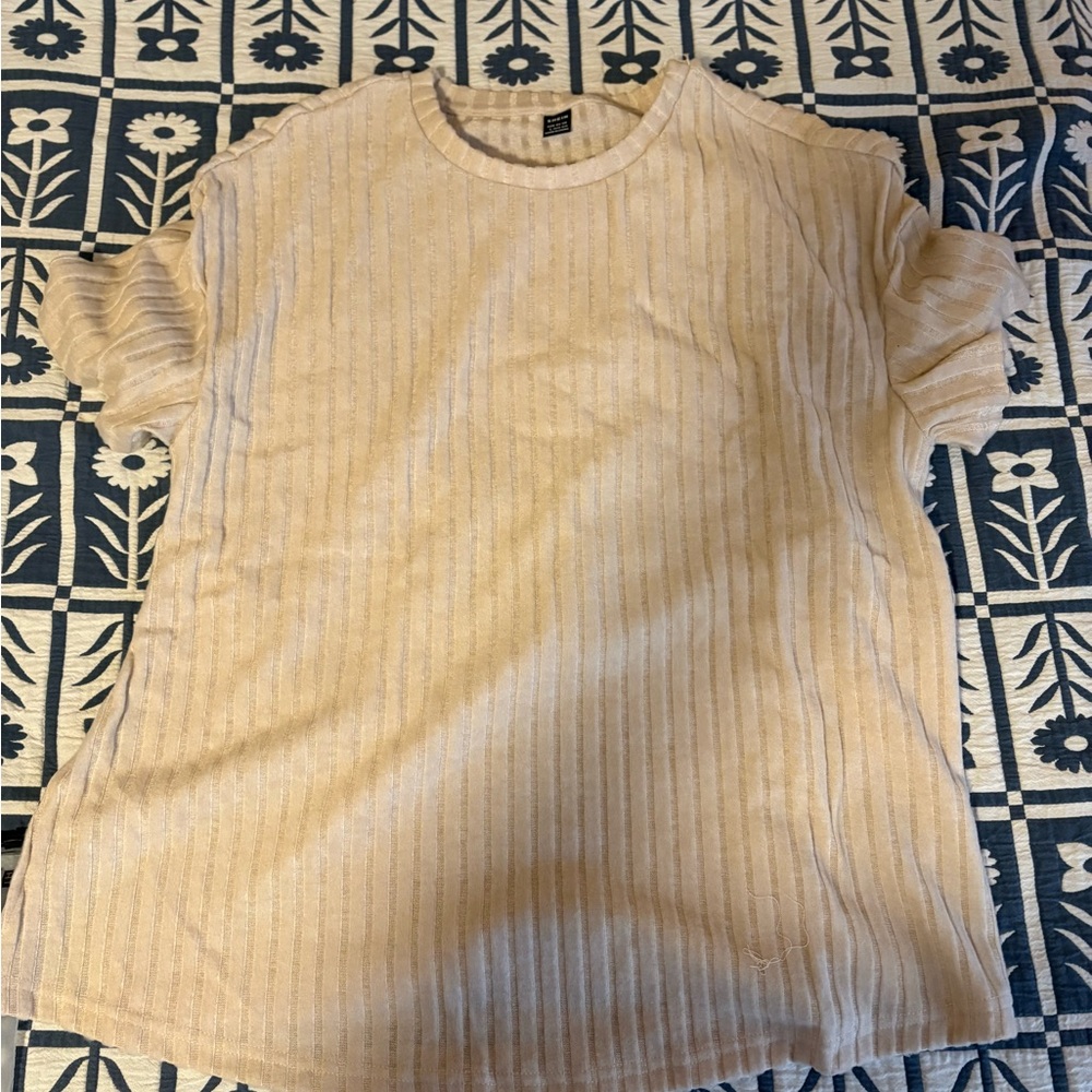 Maternity oversized Beige Ribbed Short Sleeve Top